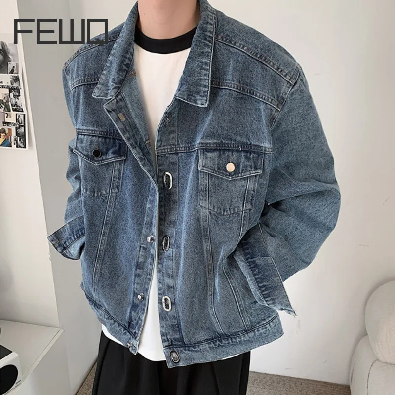

FEWQ Niche Design Fashion Casual Versatile Solid Coats Men's Spring Autumn New Trendy Korean Version Loose Denim Jacket 24X1150