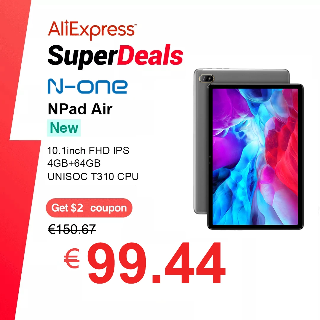 Планшет N-one NPad Air 10 1 дюйма 1920x1200 FHD IPS 4G сеть 4 Гб ОЗУ 64 ПЗУ UNISOC T310 Android 11 Type C двойной