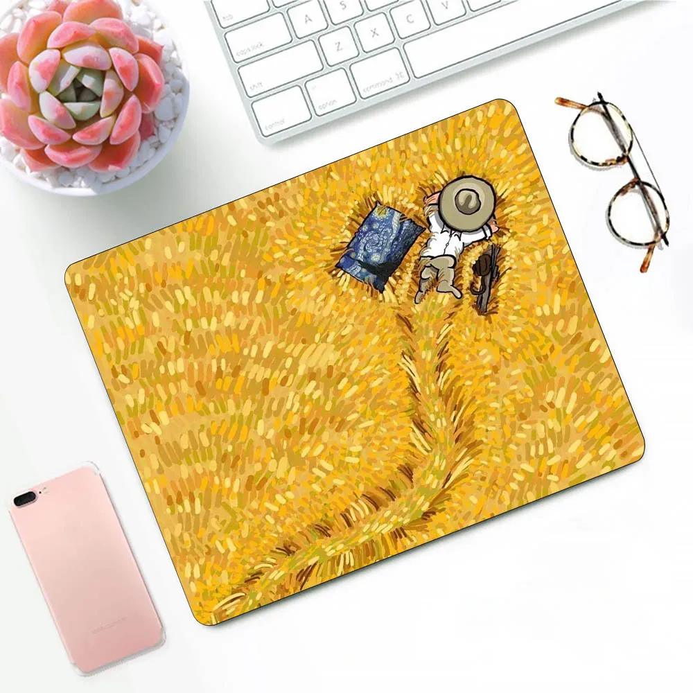 

Van Goghs Illustration Design Pattern Game mousepad Small Pads Rubber Mouse Mat MousePad Desk Gaming Mousepad Cup Mat