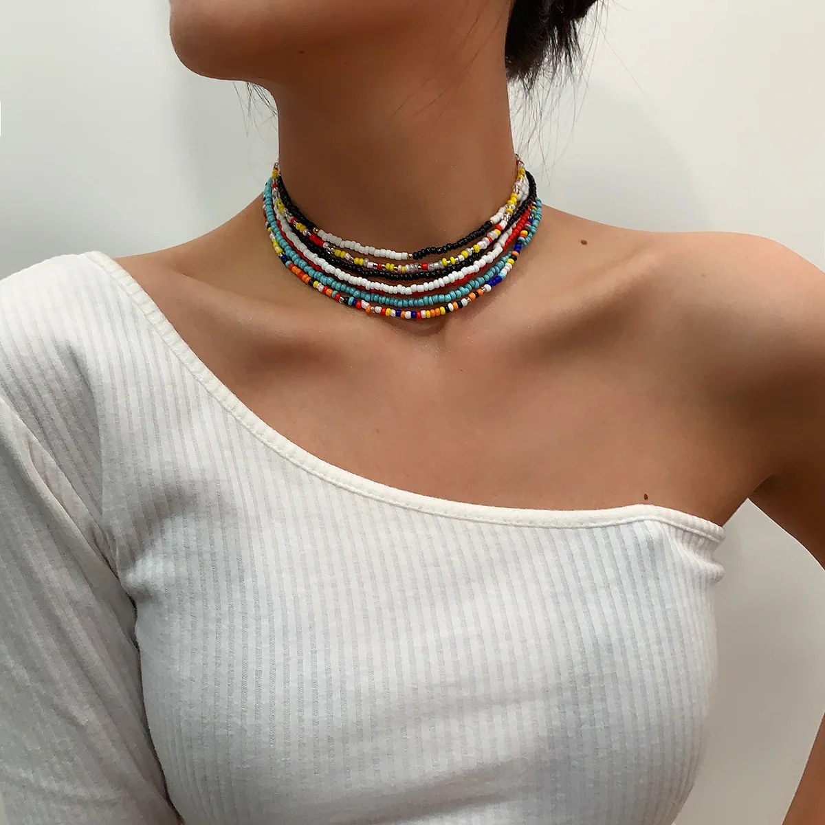 

Colorful Round Beaded Multilayer Chain Chokers Femme Jewelry Fashion Ethnic Style Statement Necklaces Autumn New For Women 2023