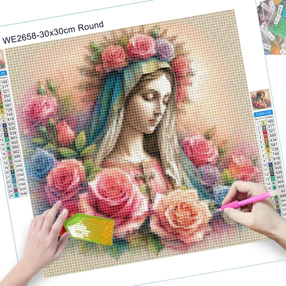 5D DIY Религиозный комплект алмазной живописи Ангел Крест Вышивка Цветок Ручная