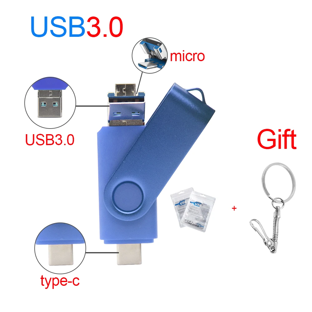 

3 In 1 OTG USB Flash Drive USB3.0 & Type-C & Micro USB Pendrive 512G 256G Memorias USB Stick Pen Drive 32GB 64GB 128GB U Disk