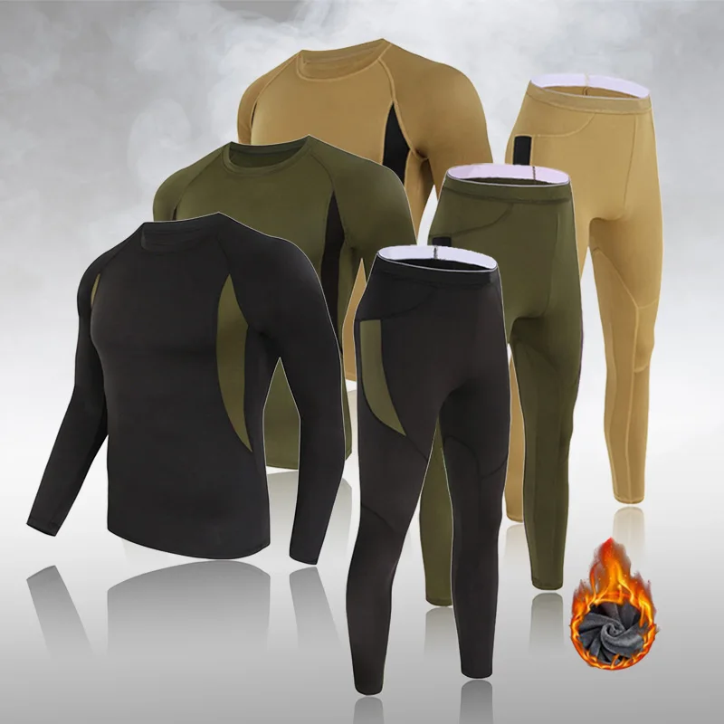

2Pcs Mens Underwear Winter Long-sleeved Thermal Underwear Plus Velvet Padded T-shirt Round Neck Slim Bottoming Shirt Trousers