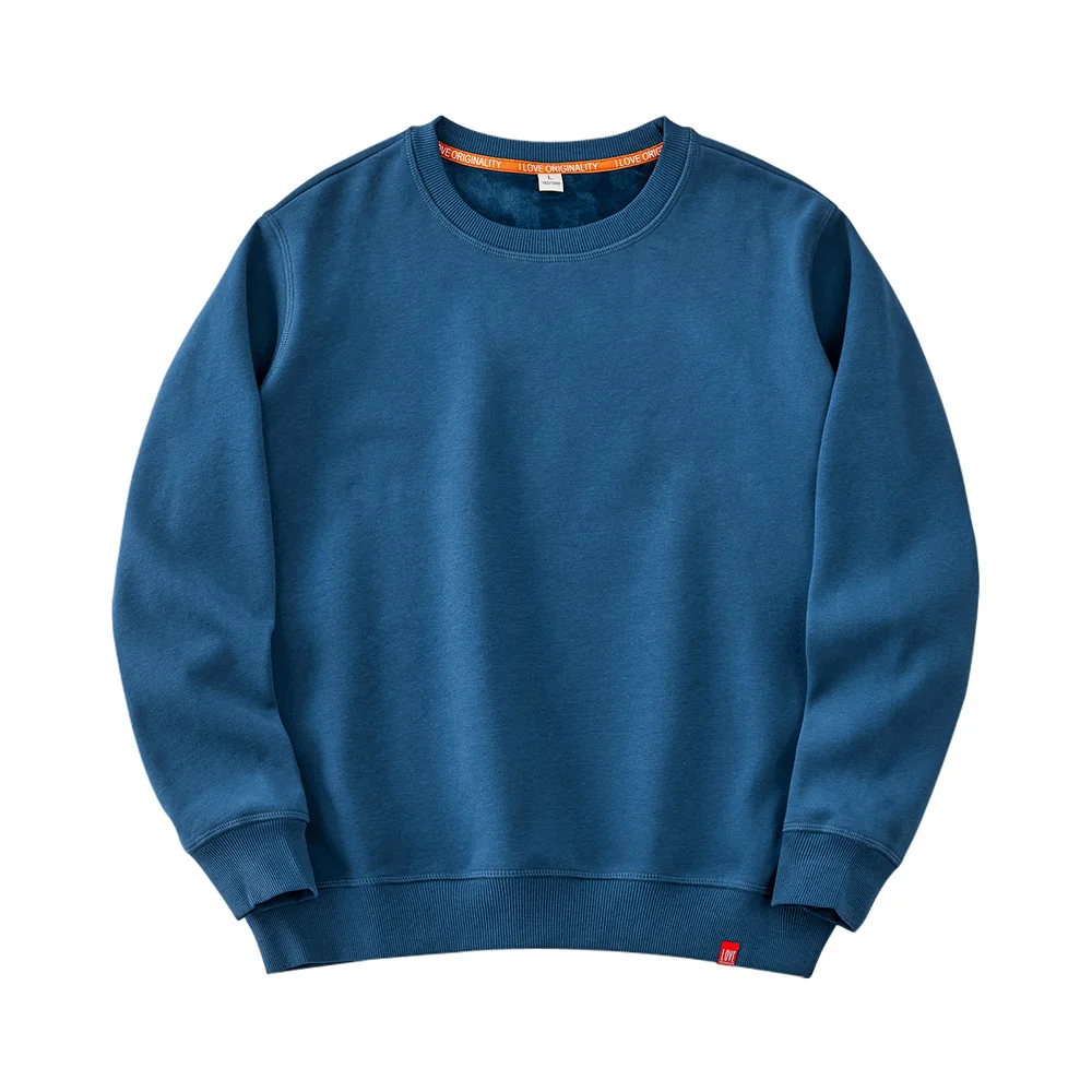 

Japanese Vintage 470G Fleece Heavy Sweatshirt Men Winter New Plain Round Neck Long Sleeve Sweatshirt Loose Casual Pullover Tops