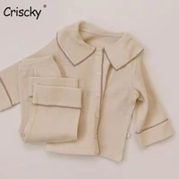 criscky 2022 baby clothing set childrens solid color long sleeve elastic trousers two piece suit spring boys girls pants sets