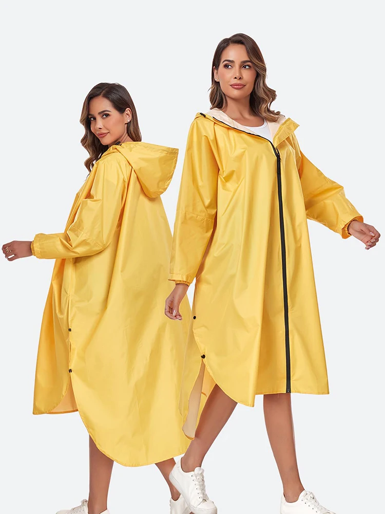

Yellow/Navy/Black/Blue Raincoat Men Women Waterproof Zipper Pocket Poncho Rain Coat Poncho Trench Chubasquero Long Sleeve