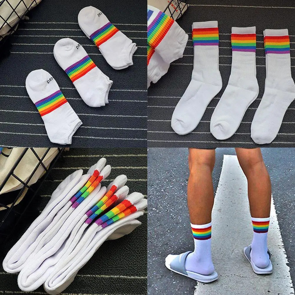 

5pairs Rainbow Stripes In Long Sports Socks Thick Sweat Deodorant Cotton Socks Absorbent D5b5