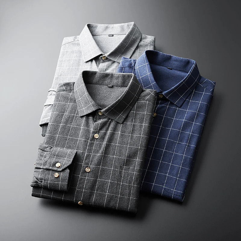 

100% Cotton Men's Business Casual Shirt Plus Size 6XL 7XL Classic Plaid Autumn Long Sleeves Loose Comfortable Brand Shirts