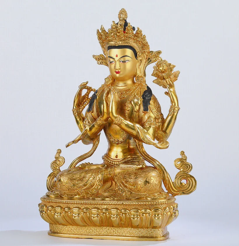 12-дюймовая настоящая тибетская статуя Ченрезиг ручной работы с 4 рычагами