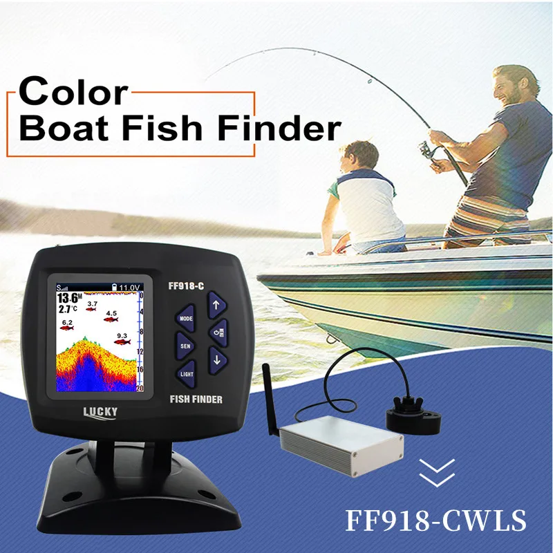 LUCKY New Wireless Boating FF918-CWLS 980 Feet Range 45 Degrees Wireless Operating Range Fishing Remote Control Fish Finder enlarge
