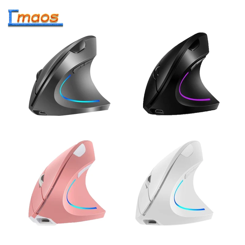 

Wireless Ergonomic Mouse Vertical Rechargeable Gaming Mouse 2400 DPI USB Optical 5D Pink Mause With RGB Light For Mouse Gamer