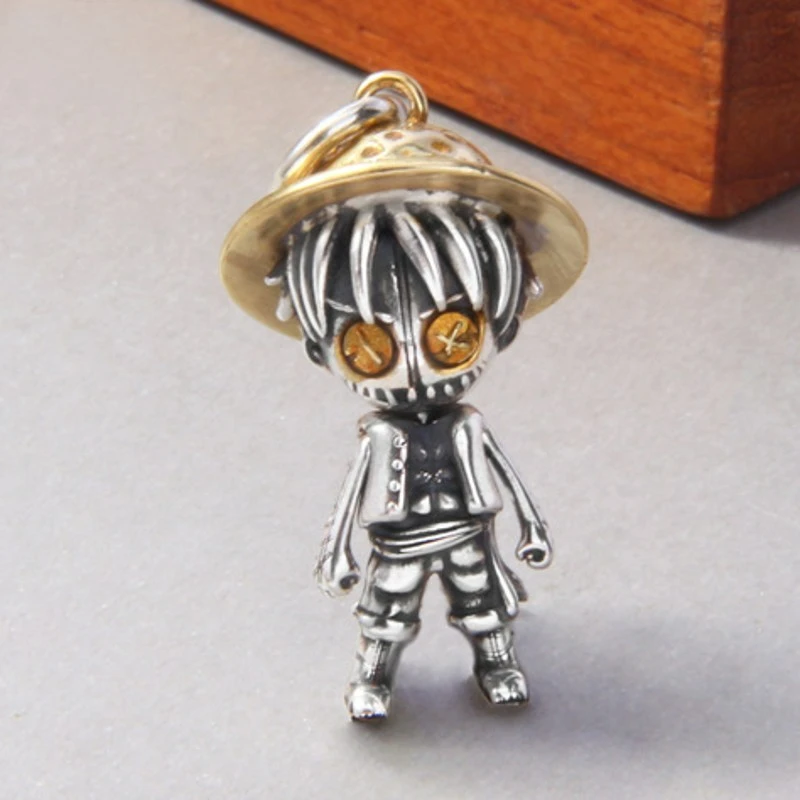 

Real New S925 Sterling Silver Vintage Personalized Trendy Cartoon Straw Hat Man Pendant Male And Female