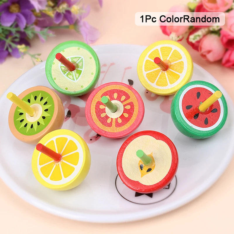 

Kids Early Educational Baby Colorful Cute Cartoon Classic Wooden Small Fruit Gyro Spinning Top Toys More Than 3 Years Old