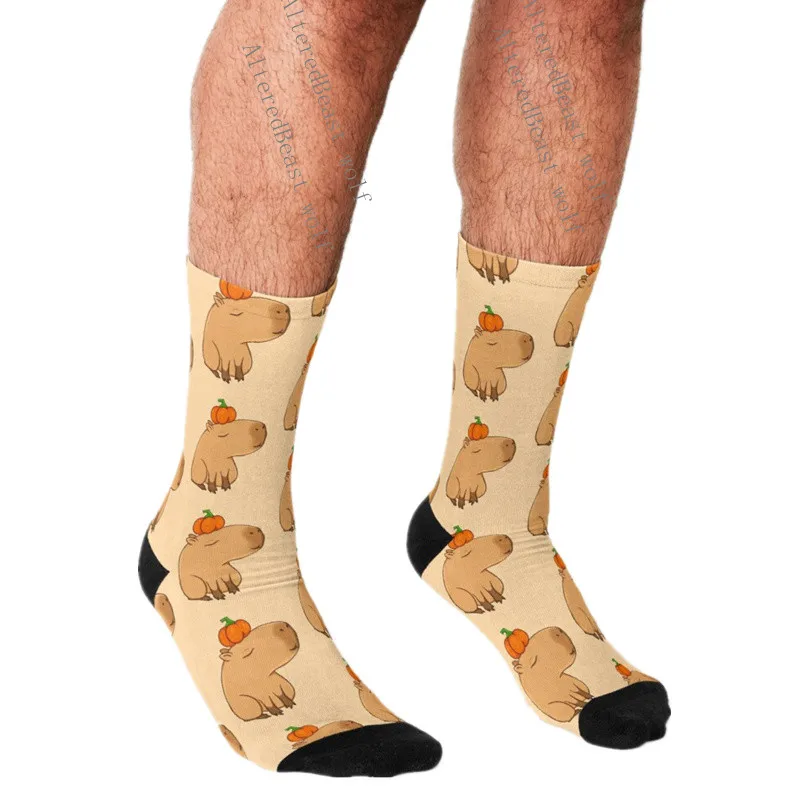 

Men's Funny socks Capybara with a pumpkin Socks harajuku Men Happy hip hop Novelty cute boys Crew Casual Crazy Socks for men