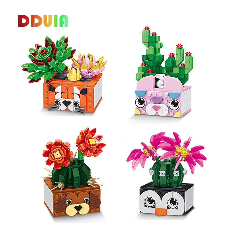 

Cartoon Potted Building Blocks Ornaments Immortal Flower Toy Building Blocks Bouquet Desktop Simulation Flower Children's Toys
