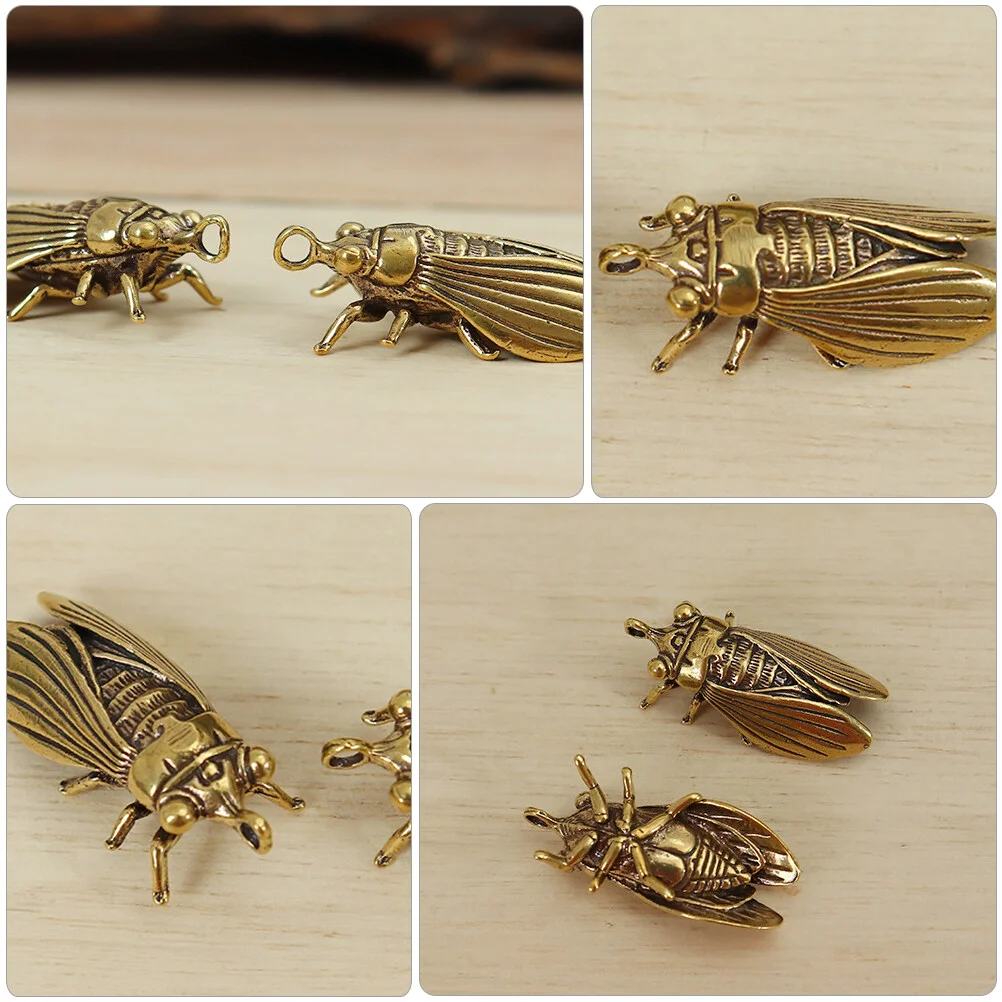 5 Pcs Remote Key Unique Keychains Accessories Cicada Pendents Brass Decor Car Auto Adornment Statue