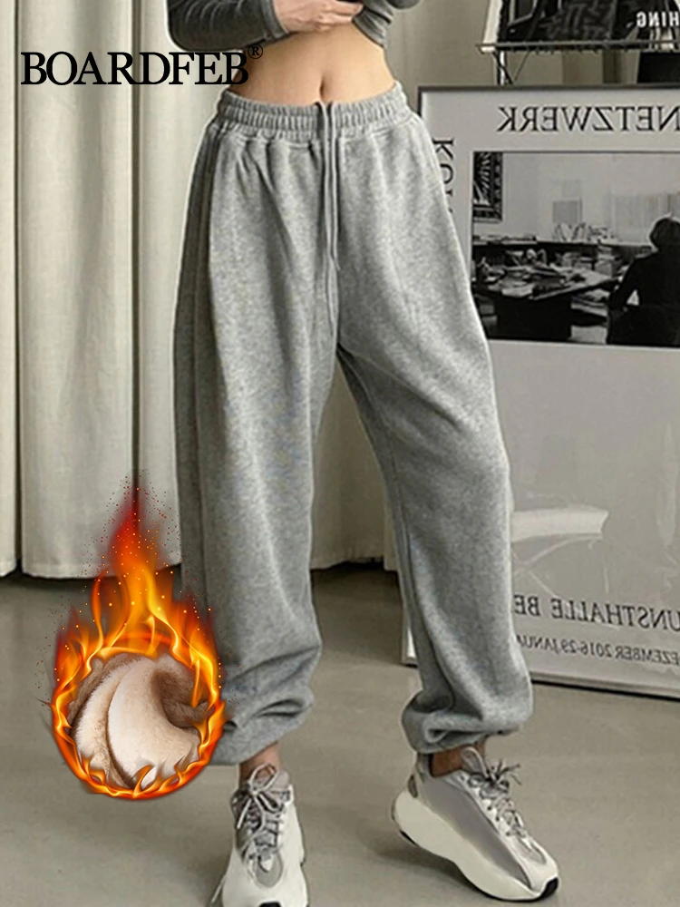 

Женские спортивные штаны, Зимние флисовые штаны для бега, уличная одежда Y2K, спортивные свободные брюки с высокой талией, тонкие повседневны...