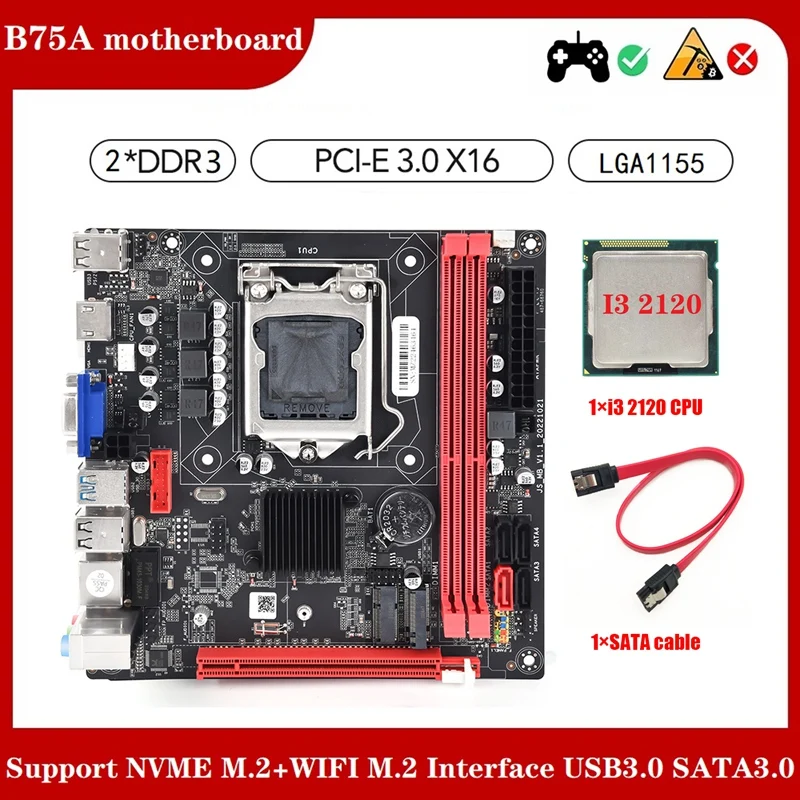 

Материнская плата B75 (B75A) LGA1155 + ЦПУ I3 2120 + SATA кабель поддерживает 2x DDR3 слот NVME M.2 + WIFI M.2 USB3.0 SATA3.0 материнская плата