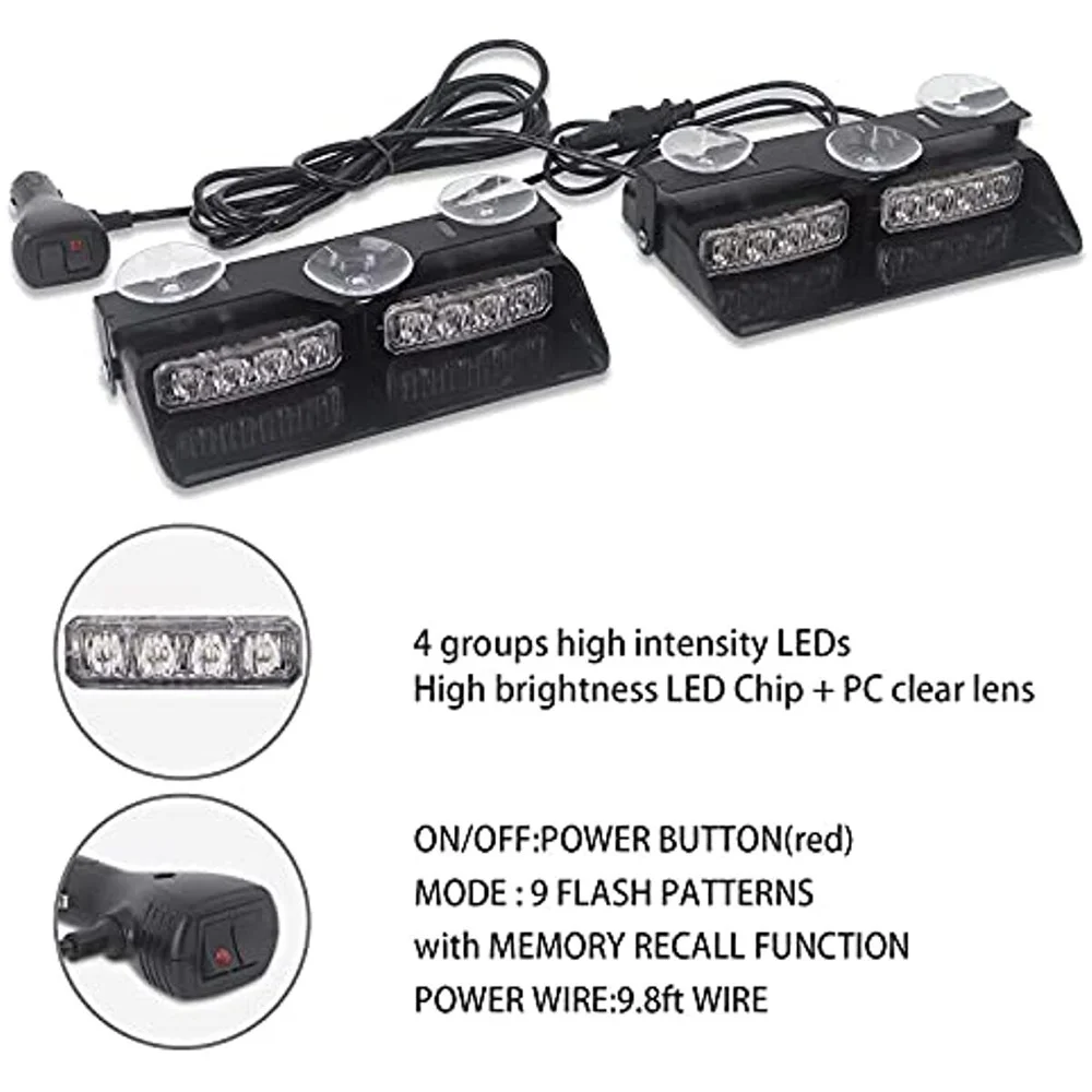 Стробоскоп автомобильный 2 в 1 лампа для экстренной вспышки 16 бусин красного