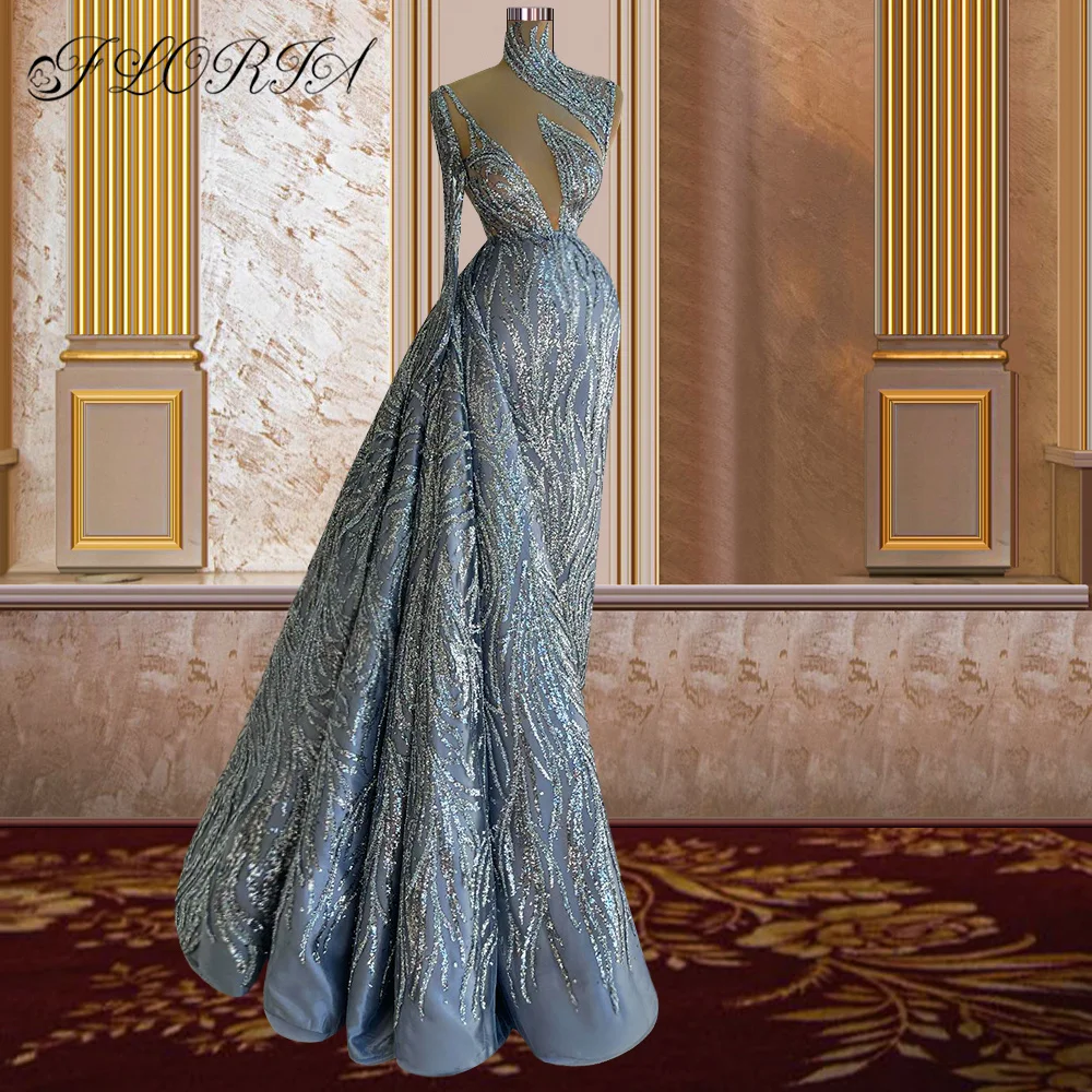 

Arabia Muslim Evening Dress 2022 One Shouder Luxury Bling Bling Beaded Dubai Women Formal Evening Party Gowns With Train Vestido