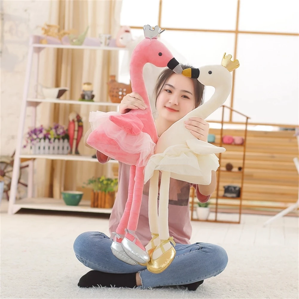 

35cm Cute Swan Plush Toys Kawaii Flamingo Doll Ballet Swan With Crown Stuffed Soft Animal Pillow Baby Kids Girls Appease Gift