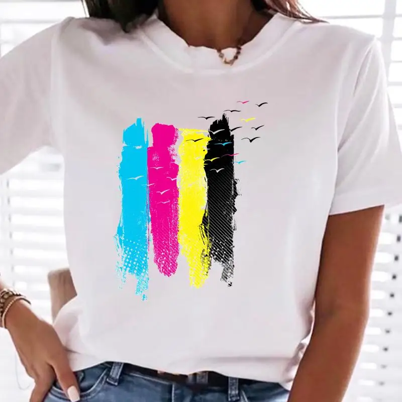 

Women T-shirts Female Striped Watercolor 90s T Tee Cartoon Clothes Ladies Short Sleeve Spring Summer Fashion Graphic Tshirt