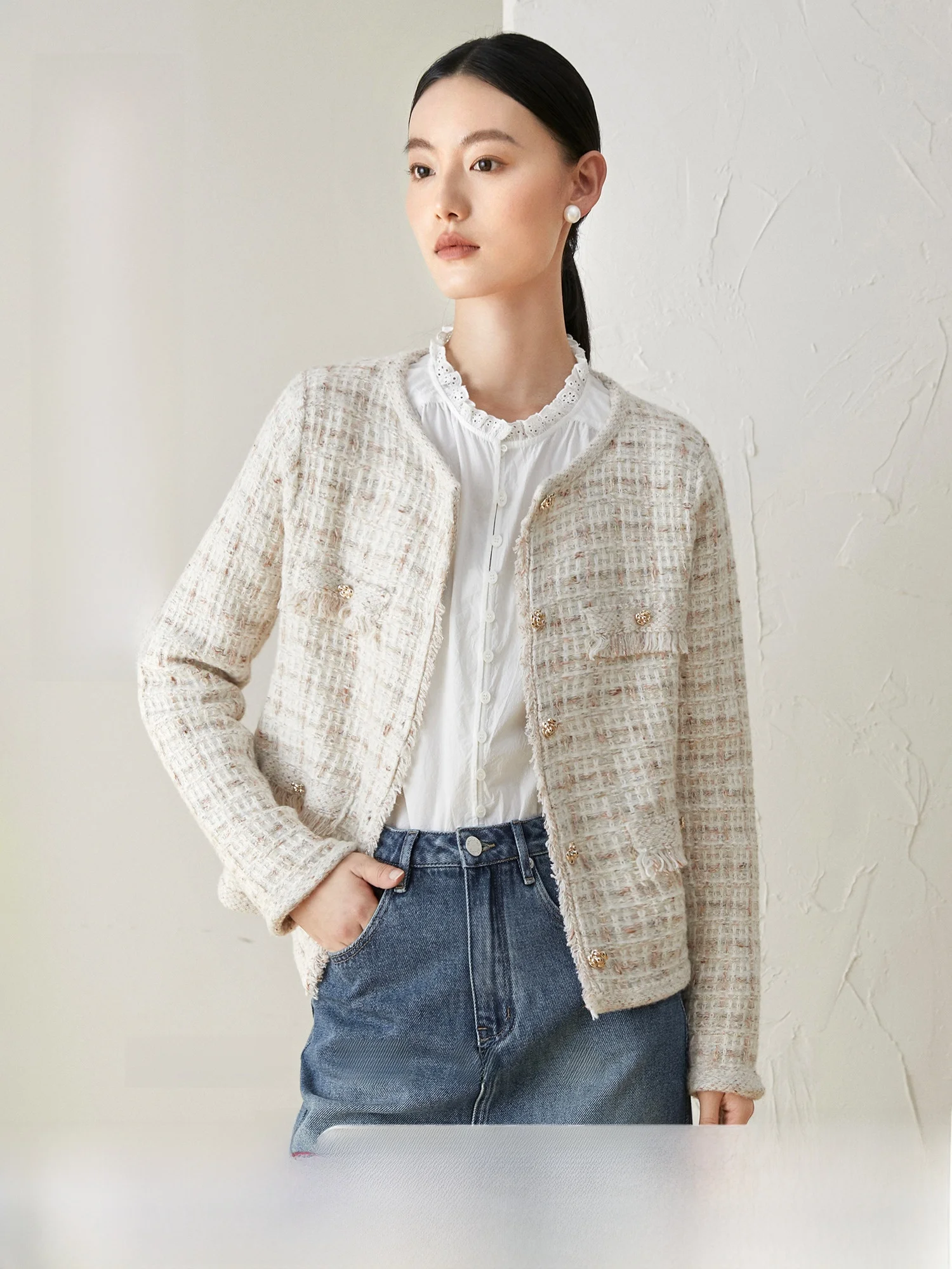 Pumpkin Valley [Relief Series] Angora + шерстяное вязаное классическое короткое пальто для женщин