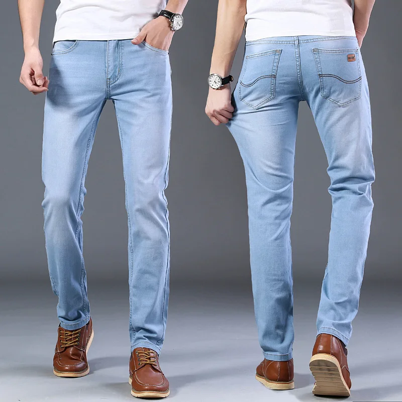 Top Classic Style Men Spring Summer Jeans Business Casual Light Blue Stretch Cotton Jeans Male Trousers Denim Jeans for Men