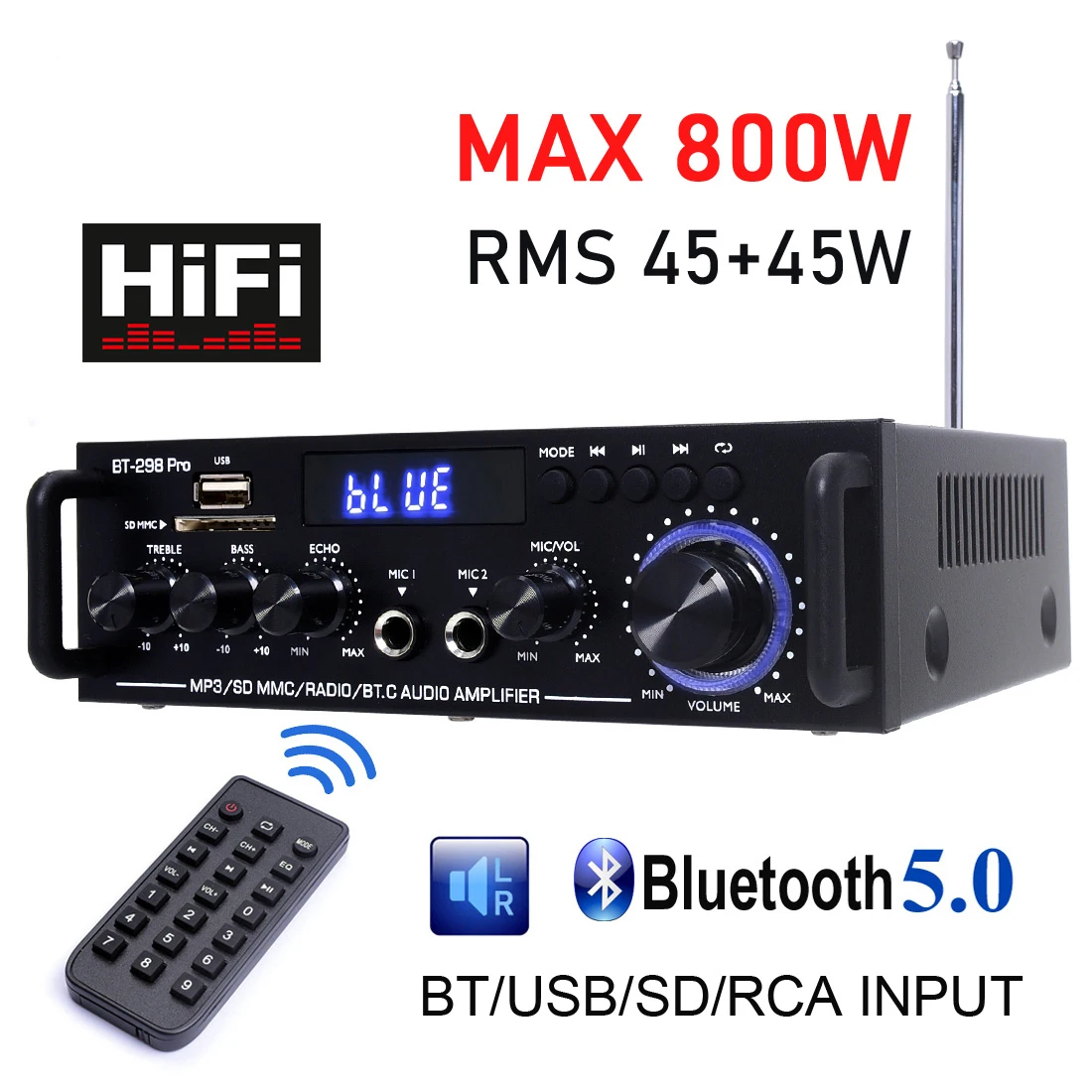 Auto-partner 12 В 220 В/110 Bluetooth 5 0 радиоусилитель мощности RMS 50 Втx2 высокие и басовые
