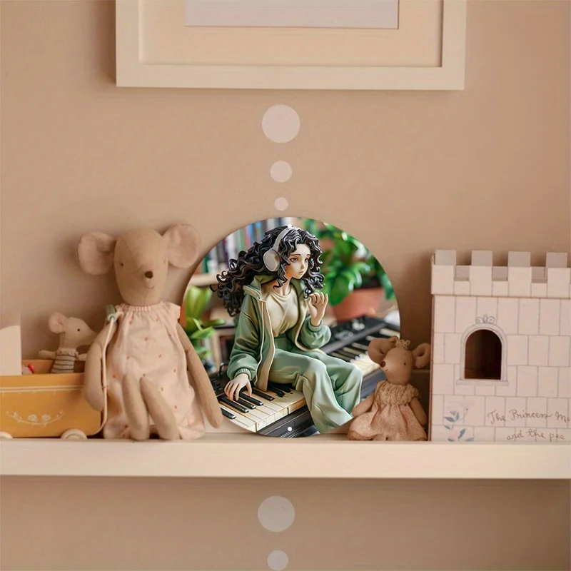 Круглая алюминиевая настенная вывеска молодая женщина со скрепленными волосами