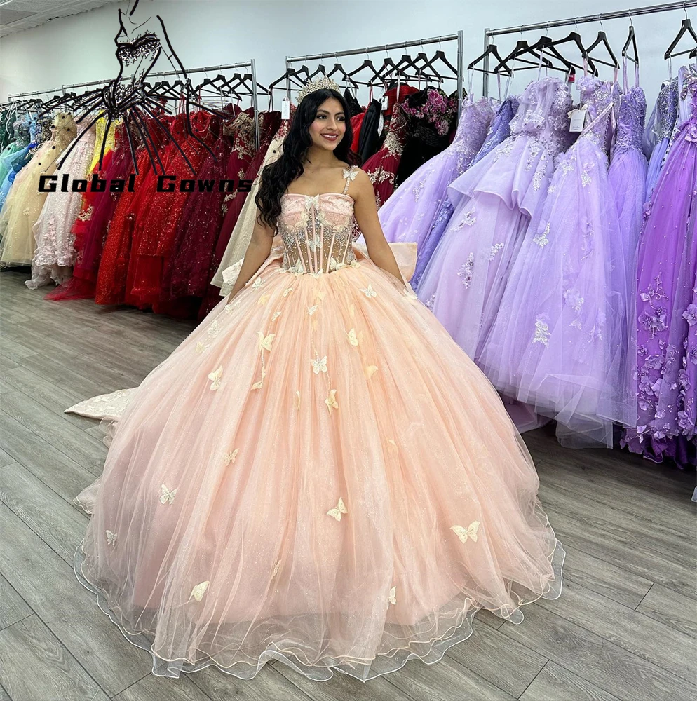 

Очаровательное бальное платье телесного и розового цвета для милой девушки, бальное платье с бантом для дня рождения, платья с бисером для выпускного вечера, платье 15