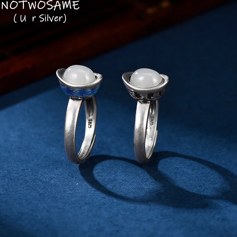 

NOTWOSAME Ingots Creative Spinning Gemstones Rings for Women Natural Jade Jadeite Rings Real 925 Silver Enamel Ethinc Jewelry