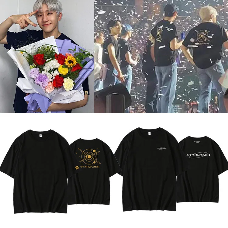 Фото Корейская мода K-Pop K-pop K-Pop футболка астроконцерт STARGAZER тот же Абзац футболка с коротким рукавом Повседневная Уличная одежда рубашки №1