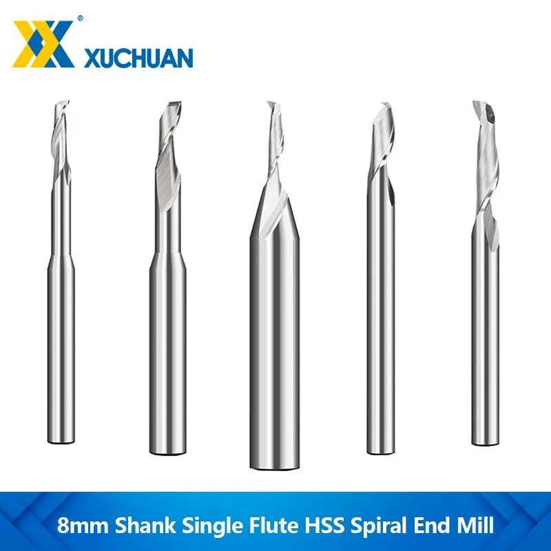 

XUCHAUN 8mm Shank Engraving Bit Single Flute Carbide Spiral End Mill Straight Shank HSS Milling Cutters For Aluminum CNC Tools