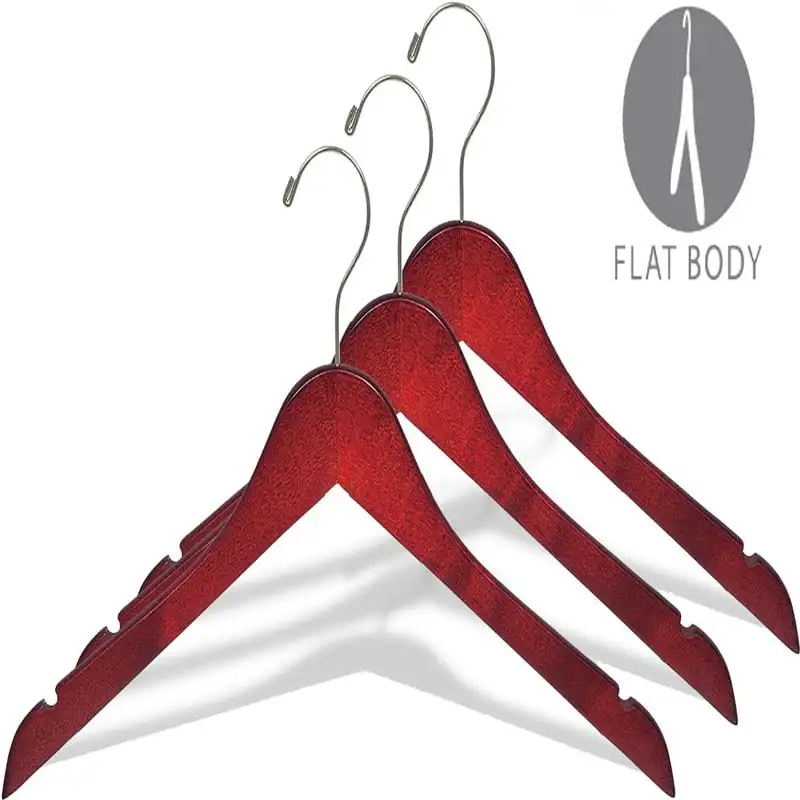 

Top Hanger w/ Cherry Finish, (Box of 25) 17 Inch Flat Wooden Hangers w/ Brushed Chrome Swivel Hook & Notches for Shirt Jacket or