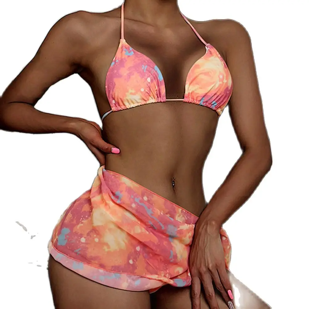 

3Pcs/Set Comfy Bathing Suit Wire Free Split Type Swimsuit No Underwire Bikini Set