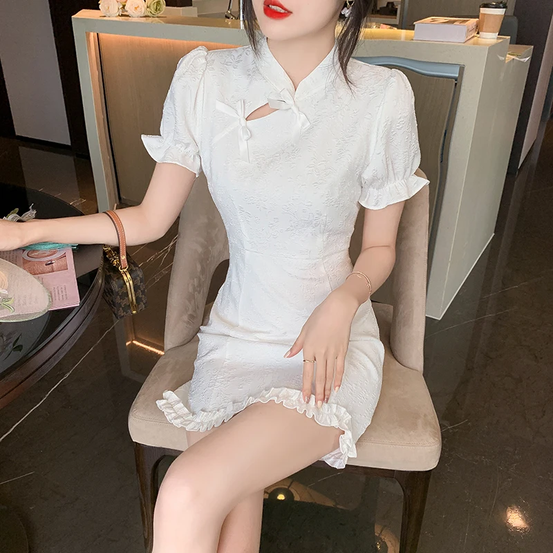 

Женское винтажное платье-Ципао с коротким рукавом и высокой талией