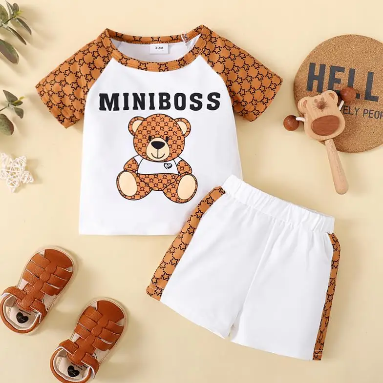 

0-24M Newborn Baby Clothes Summer boy Bear letter print short sleeve T-shirts tops+shorts Toddler infant outfits kids Costume