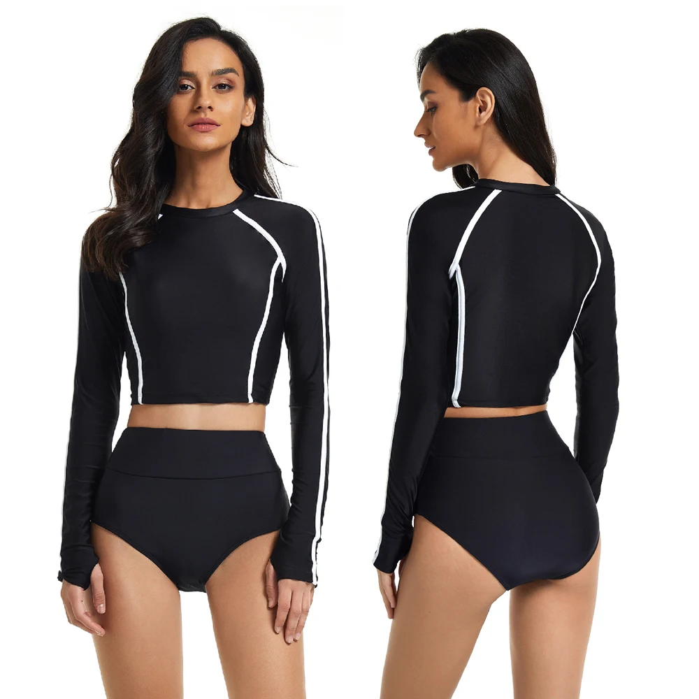 

Sport Tankini Swimsuit Shorts High Waist Swimwear Full Sleeve Black Two Piece Girl Feminine Bikini Set Rashguard Women's Fitness