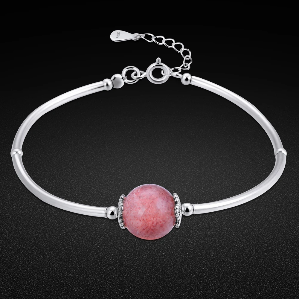 

Fine Jewelry Women's 925 Sterling Silver Strawberry Crystal Zircon Charm Bracelet Bangle For Women Fashion Non-fading Jewelry