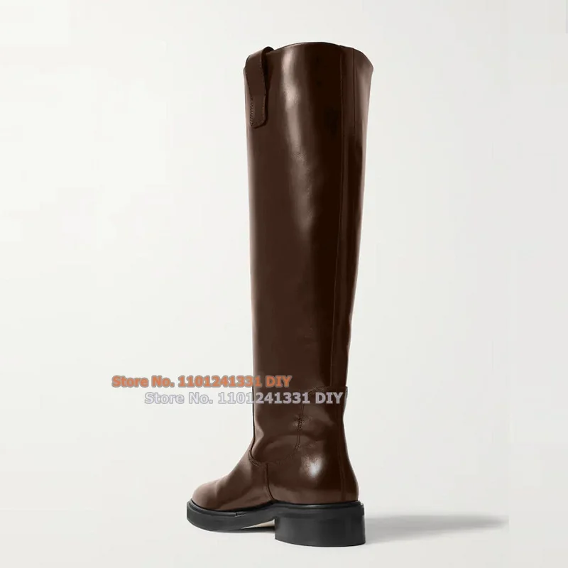 Smooth Leather Round Toe High Top Upper Riding Boots Women Knee High Boots Women Buckle Strap Long Boot Plus Size 35-46