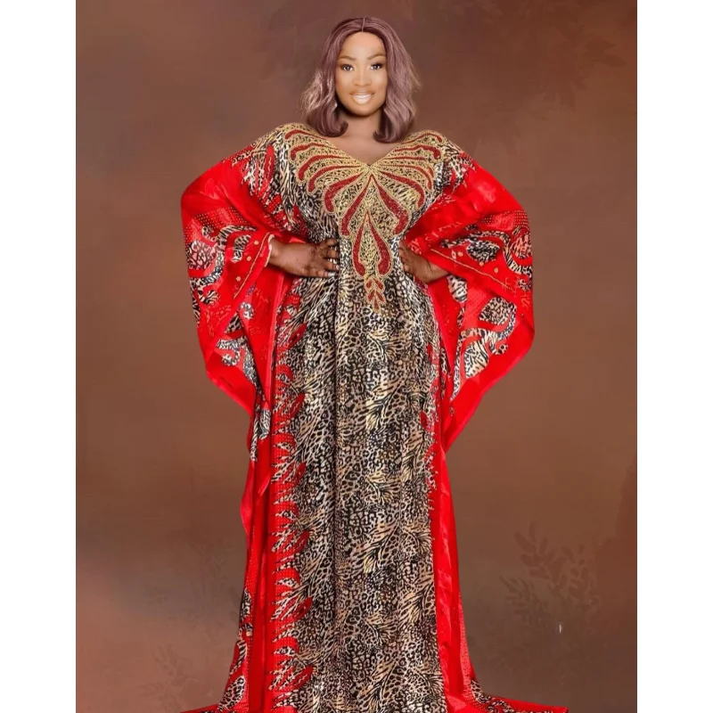 

Kanga Clothing Ethnic Tribe African Women Dress Bead Print Leopard Print Robe African Dresses
