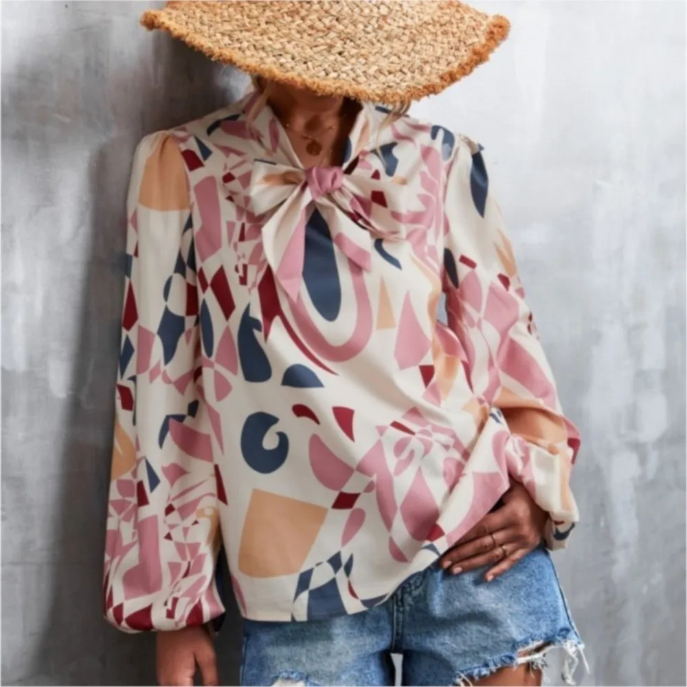 Женская рубашка с длинным рукавом Повседневная винтажная офисная контрастных