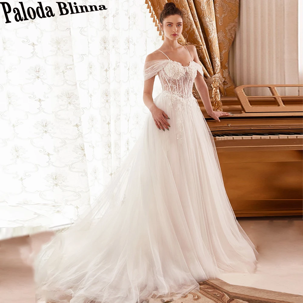 

Paloda Charming Sweetheart A-LINE Wedding Dresses 2023 Bride Off The Shoulder Appliques Court Train Vestidos De Novia Brautmode