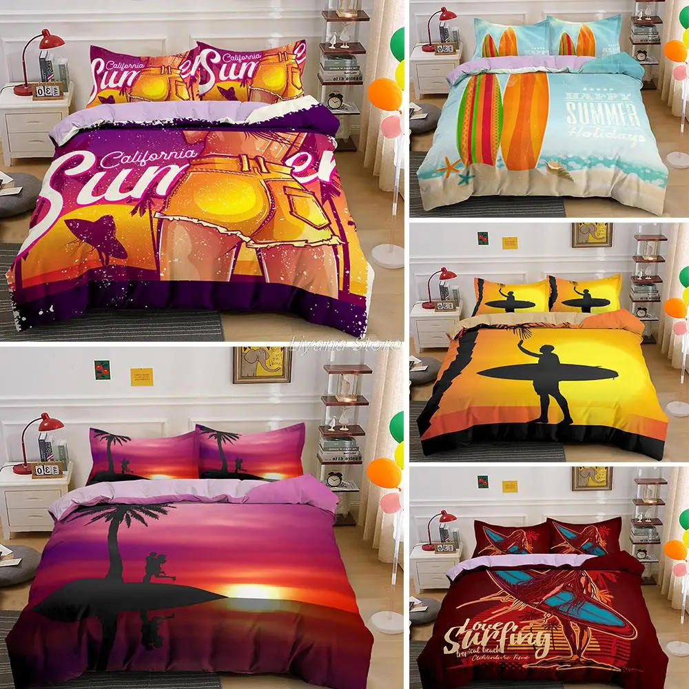 

Luxury Bedding Sets Sunset Surfing Duvet Cover Set Queen/King Size 2/3 PCS Quilt Covers Bed Linen With Pillowcase