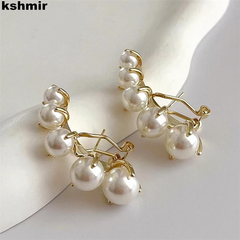 

kshmir High imitation pearl earrings French women's retro ear clips ear studs