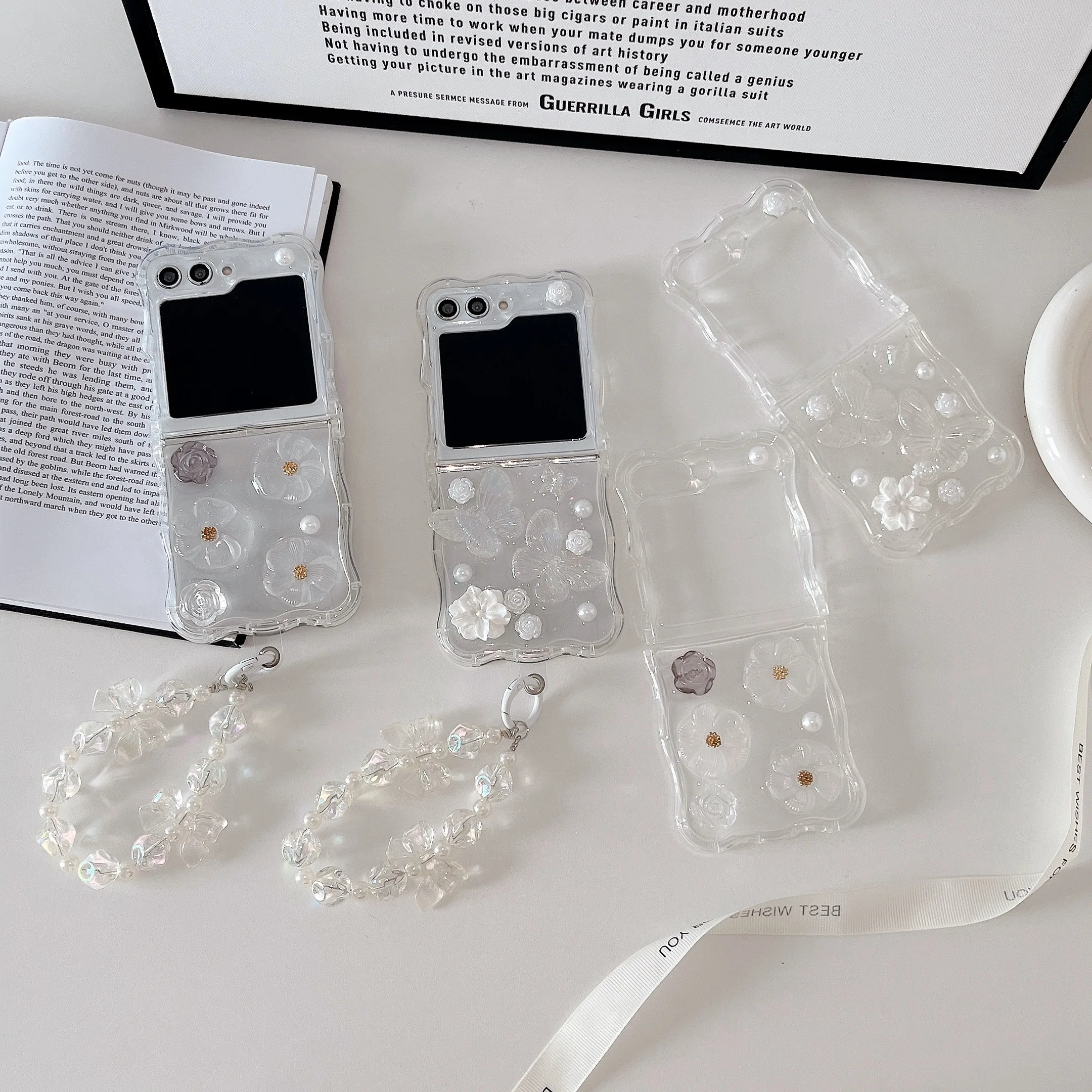 Блестящий 3D жемчуг цветок бабочка браслет цепочка падение клей твердый чехол для