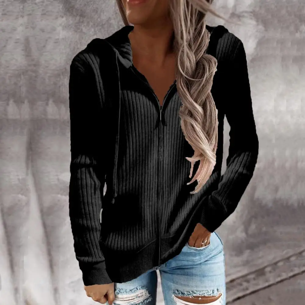 

Lady Jacket Cozy Knitted Sweater Coat for Women Hooded Drawstring Long Sleeve Thick Warm Elastic Loose Fit Fall/winter Outerwear