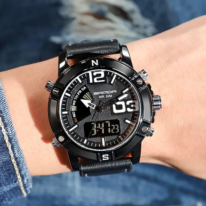 Relojes Hombre Deportivo Men Wristwatches Fashion Luxury Leather Strap Sports Watch Waterproof Quartz Clock Digital Wristwatch images - 6