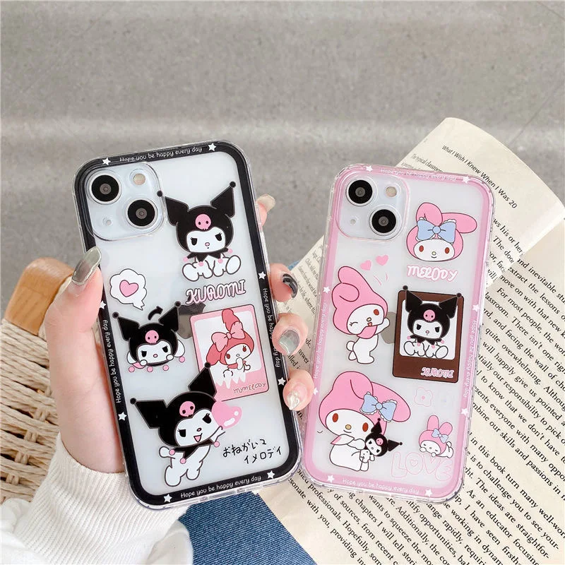 

Sanrio Kuromi Melody Cute Cartoon Clear Soft Phone Case For iPhone 14 13 12 11 Pro Max XR XS MAX X 7/8Plus Girl Anti-drop Case